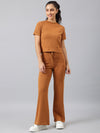 FEMEA Women Ribbed T-shirt with Trousers Co-Ords Set