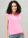 FEMEA Women Solid Polo Collar Sleeveless T-shirt