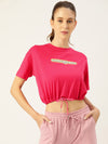 Femea Pink Blouson Solid Printed Detail Blouson Crop Top