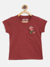 FEMEA Girls Cotton Solid Pocket T-shirt