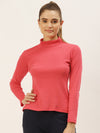 Femea Women Solid Turtle Neck Pure Cotton Top