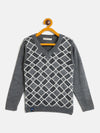 RVK Boys Geometric Printed V-Neck Acrylic Pullover Sweater