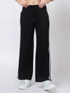 Femea Women solid Wide Leg Track Pants with side taping detail