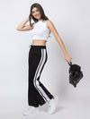 Femea Women solid Wide Leg Track Pants with side taping detail