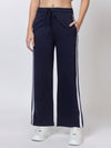 Femea Women solid Wide Leg Track Pants with side taping detail