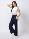 Femea Women solid Wide Leg Track Pants with side taping detail