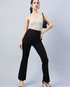 Women Solid Slim Fit Mid-Rise Bootcut Trousers