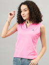 FEMEA Women Solid Polo Collar Sleeveless T-shirt