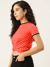 Women Red & White Pure Cotton Striped Twisted Crop Top