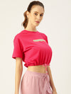 Femea Pink Blouson Solid Printed Detail Blouson Crop Top