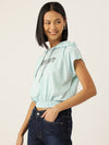 Femea Blue Print Hooded Blouson Crop Top