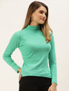 Femea Women Solid Turtle Neck Pure Cotton Top