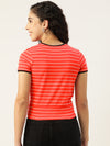 Women Red & White Pure Cotton Striped Twisted Crop Top