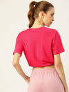 Femea Pink Blouson Solid Printed Detail Blouson Crop Top