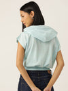 Femea Blue Print Hooded Blouson Crop Top