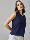 Femea Women Solid Polo Collar T shirt