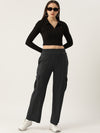 Femea Women Solid Cargo Wide Leg Track Pants