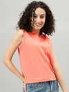 FEMEA Women Solid Polo Collar Sleeveless T-shirt