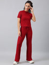 FEMEA Women Ribbed T-shirt with Trousers Co-Ords Set