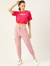 Femea Pink Blouson Solid Printed Detail Blouson Crop Top