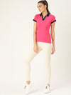 FEMEA Women  Solid Polo Collar T-shirt