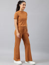 FEMEA Women Ribbed T-shirt with Trousers Co-Ords Set