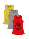 FEMEA Girls Pack Of 3 Printed Cotton Innerwear Vests