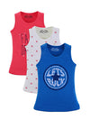 FEMEA Girls Pack Of 3 Printed Cotton Innerwear Vests