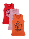 FEMEA Girls Pack Of 3 Printed Cotton Innerwear Vests