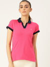 FEMEA Women  Solid Polo Collar T-shirt