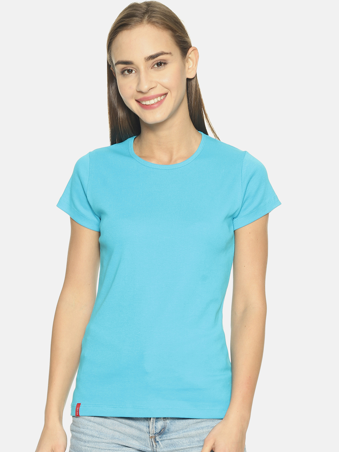 Women's Blue Round Neck T-shirt - Rvk