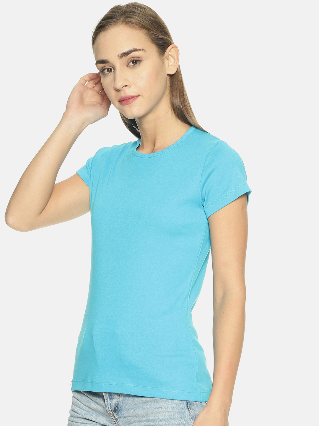 Women's Blue Round Neck T-shirt - Rvk
